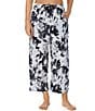 Color:Floral Print - Image 1 - Woven Floral Print Drawstring Waist Coordinating Cropped Sleep Pant