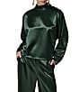 Donna Karan Woven Lux Drape Satin High Neck Long Sleeve Blouse - Image 1