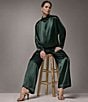 Donna Karan Woven Lux Drape Satin High Neck Long Sleeve Blouse - Image 5