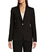 Color:Black/Cream - Image 4 - Woven Peak Lapel Long Sleeve Button Front Jacket
