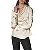 Donna Karan Woven Satin Back Crepe Front Cowl Neck Long Sleeve Blouse - Image 1