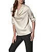 Donna Karan Woven Satin Back Crepe Front Cowl Neck Long Sleeve Blouse - Image 4