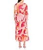 Donna Morgan Abstract Print V Neck Long Sleeve Button Front Waist Tie Button Front Shirt Midi Dress, Color:Cream/Magenta - Image 2