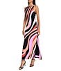 Donna Morgan Boat Neck Sleeveless Abstract Stripe Motif Matte Jersey Column Maxi Dress, Color:Black/Pink/Purple Multi - Image 3