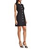 Donna Morgan Button Front Scuba Crepe Sheath Dress, Color:Black - Image 3