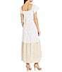 Color:Ivory Sand - Image 2 - Color Block V-Neck Short Ruffle Sleeve Tiered Waistless Midi Dress