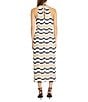 Color:Navy/Tan/Beige - Image 2 - Crochet Mock Halter Neckline Sleeveless Midi Dress