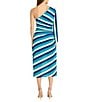 Color:Blue - Image 2 - Crochet Stripe One Long Sleeve Midi Dress