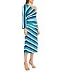 Color:Blue - Image 3 - Crochet Stripe One Long Sleeve Midi Dress