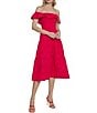 Color:Magenta - Image 6 - Eyelet Square Neck Flutter Sleeve Tiered Midi Dress