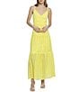 Color:Yellow - Image 1 - Eyelet V-Neck Sleeveless Tiered Skirt Maxi Dress