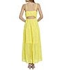 Color:Yellow - Image 2 - Eyelet V-Neck Sleeveless Tiered Skirt Maxi Dress