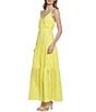 Color:Yellow - Image 3 - Eyelet V-Neck Sleeveless Tiered Skirt Maxi Dress