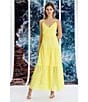 Color:Yellow - Image 4 - Eyelet V-Neck Sleeveless Tiered Skirt Maxi Dress