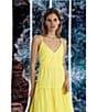 Color:Yellow - Image 6 - Eyelet V-Neck Sleeveless Tiered Skirt Maxi Dress