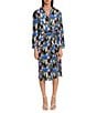 Color:Soft White/Jungle Blue - Image 1 - Long Sleeve Collared Wrap Dress