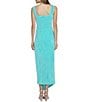 Color:Turquoise - Image 2 - Naomi Jersey Square Neck Sleeveless Ruched Faux Wrap Waist O-Ring Asymmetrical Hem Midi Dress
