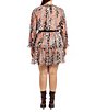 Color:Ivory/Mocha - Image 2 - Plus Size Animal Print Long Sleeve Mock Neck Velvet Trim Chiffon Mini Dress