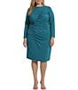 Color:Ocean - Image 1 - Plus Size Long Sleeve Round Neck Curved Ruching Sheath Dress