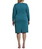 Color:Ocean - Image 2 - Plus Size Long Sleeve Round Neck Curved Ruching Sheath Dress