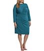 Color:Ocean - Image 3 - Plus Size Long Sleeve Round Neck Curved Ruching Sheath Dress