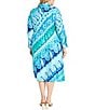Color:Sky/Hawaiian - Image 2 - Plus Size Long Sleeve V-Neck Printed Faux-Wrap Midi Dress