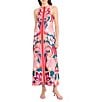 Donna Morgan Poly Twill Abstract Print Halter Neck Sleeveless Shift Maxi Dress, Color:Teal/Orange - Image 1