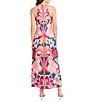 Donna Morgan Poly Twill Abstract Print Halter Neck Sleeveless Shift Maxi Dress, Color:Teal/Orange - Image 2