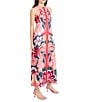 Donna Morgan Poly Twill Abstract Print Halter Neck Sleeveless Shift Maxi Dress, Color:Teal/Orange - Image 3