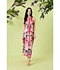 Donna Morgan Poly Twill Abstract Print Halter Neck Sleeveless Shift Maxi Dress, Color:Teal/Orange - Image 4
