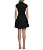 Color:Black - Image 2 - Poplin Mock Neck Cap Sleeve Button Front Mini Dress
