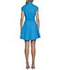 Color:Malibu Blue - Image 2 - Poplin Mock Neck Cap Sleeve Button Front Mini Dress