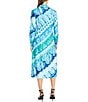 Color:Sky/Hawaiian - Image 2 - Printed Collared Neckline Long Sleeve Faux Wrap Midi Shirt Dress