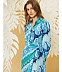 Color:Sky/Hawaiian - Image 6 - Printed Collared Neckline Long Sleeve Faux Wrap Midi Shirt Dress