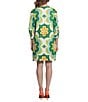 Color:Green/Lime - Image 2 - Printed Crew Neck 3/4 Cuffed Sleeve Shift Dress