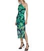 Color:Green/Ink Blue - Image 3 - Printed Power Mesh One Shoulder Sleeveless Cutout Ruched Midi Dress