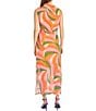 Color:Tan/Green/Orange - Image 2 - Printed Stretch Mesh Mock Neckline Sleeveless Maxi Dress