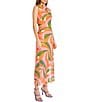 Color:Tan/Green/Orange - Image 3 - Printed Stretch Mesh Mock Neckline Sleeveless Maxi Dress