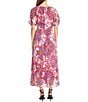 Color:Soft White Pink - Image 2 - Printed V Neckline Short Puff Sleeve A Line Midi Dress with Front Tie