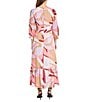 Color:Pink Multi - Image 2 - Printed Yoryu V-Neck 3/4 Balloon Sleeve Ruffle Hem Maxi Dress