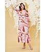 Color:Pink Multi - Image 5 - Printed Yoryu V-Neck 3/4 Balloon Sleeve Ruffle Hem Maxi Dress