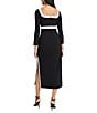 Donna Morgan Scuba Crape Contrast Color Bind Square Neck Long Sleeve Midi Dress, Color:Black Ivory - Image 2