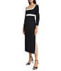 Donna Morgan Scuba Crape Contrast Color Bind Square Neck Long Sleeve Midi Dress, Color:Black Ivory - Image 3