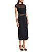 Donna Morgan Scuba Crepe Mesh Cutout Short Sleeve Midi Dress, Color:Black - Image 3