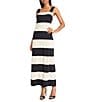 Donna Morgan Sleeveless Square Neck Striped Sheath Maxi Dress, Color:Black/Cream - Image 1