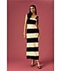 Donna Morgan Sleeveless Square Neck Striped Sheath Maxi Dress, Color:Black/Cream - Image 4