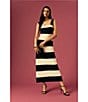 Donna Morgan Sleeveless Square Neck Striped Sheath Maxi Dress, Color:Black/Cream - Image 5