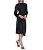 Color:Black - Image 3 - Stretch Charmeuse High Neck Long Sleeve Tie Waist Side Slit Asymmetrical Hem Shift Dress