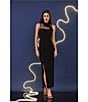 Color:Black - Image 4 - Stretch Crepe Illusion Mock Neck Sleeveless Front Slit Maxi Dress