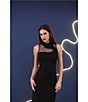 Color:Black - Image 6 - Stretch Crepe Illusion Mock Neck Sleeveless Front Slit Maxi Dress